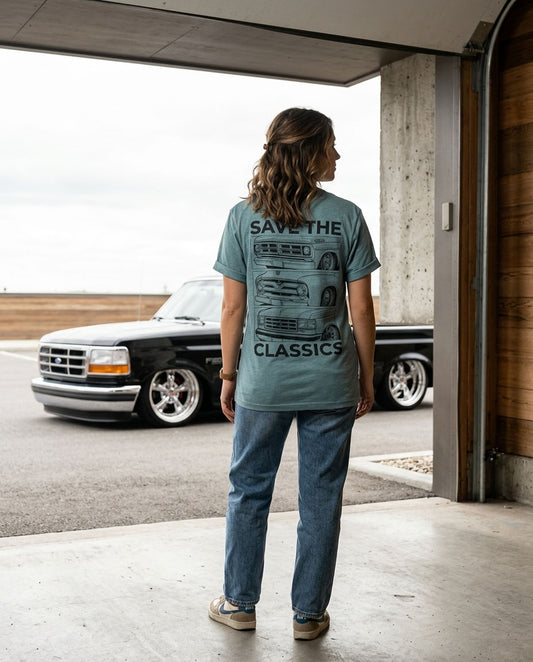 ford fseries truck tshirt with a female model