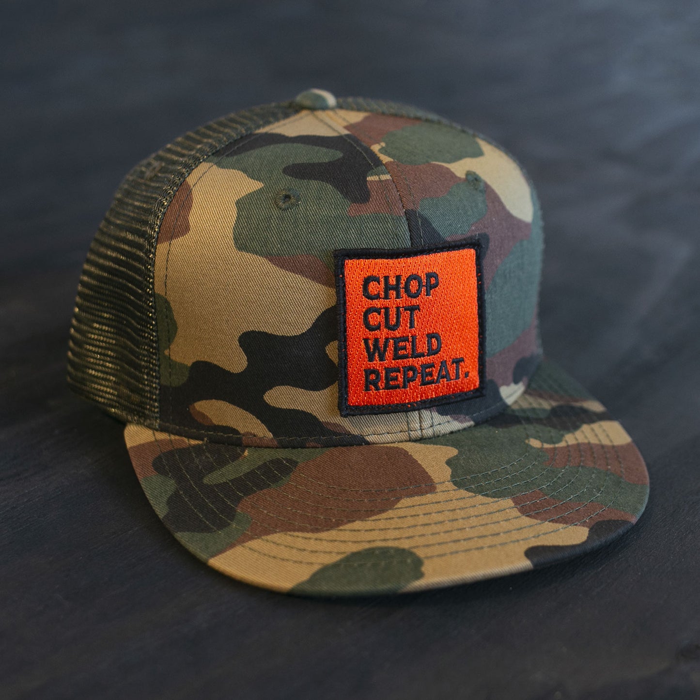 chop cut weld repeat welders fabricators trucker hat