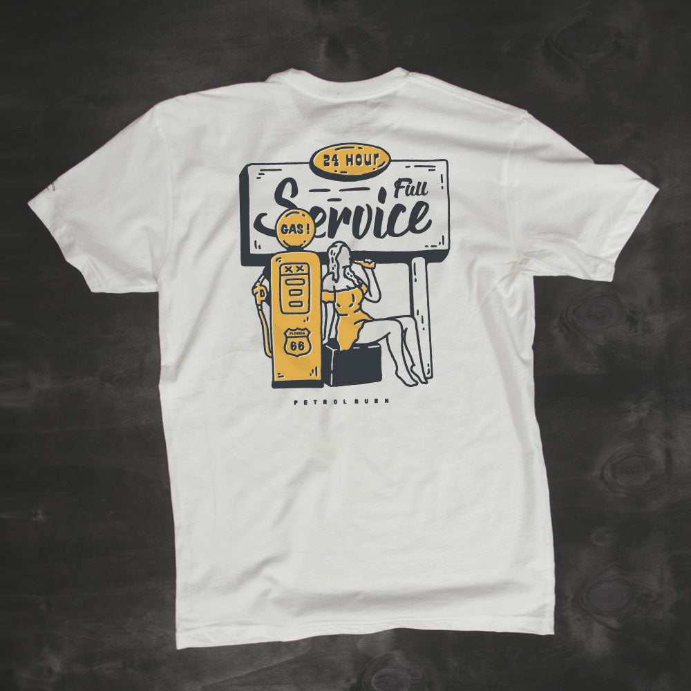 classic vintage gasoline culture sign tshirt white