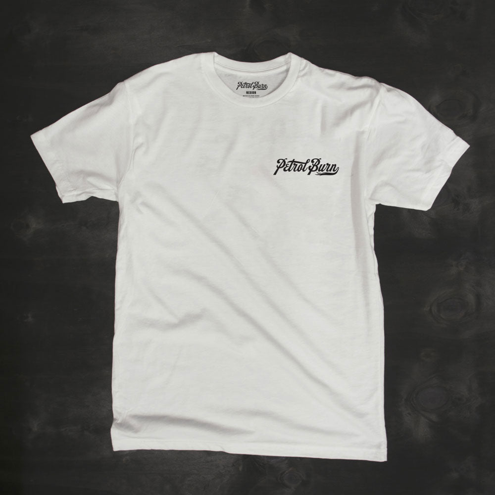 classic vintage gasoline culture sign tshirt white