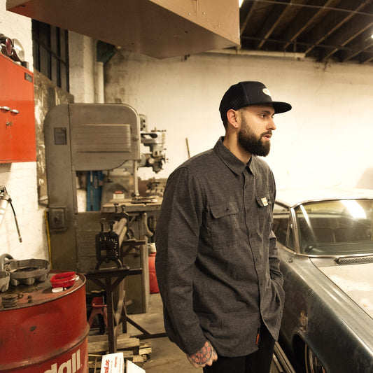 petrol burn motorcycle rider charcoal flannel