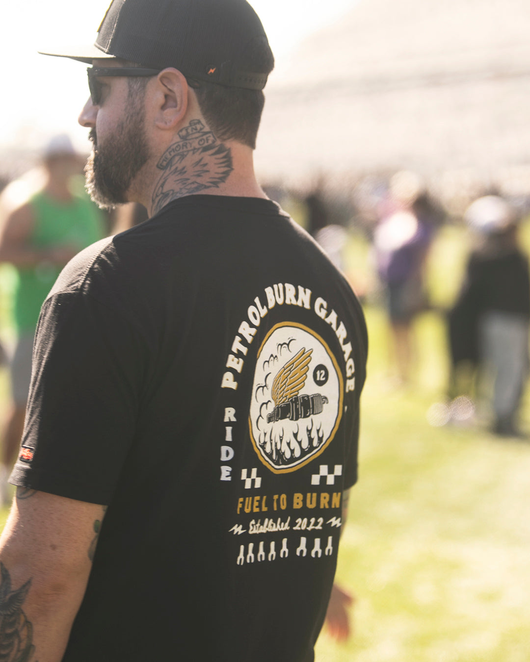 petrol burn moto inspired black mens tshirt