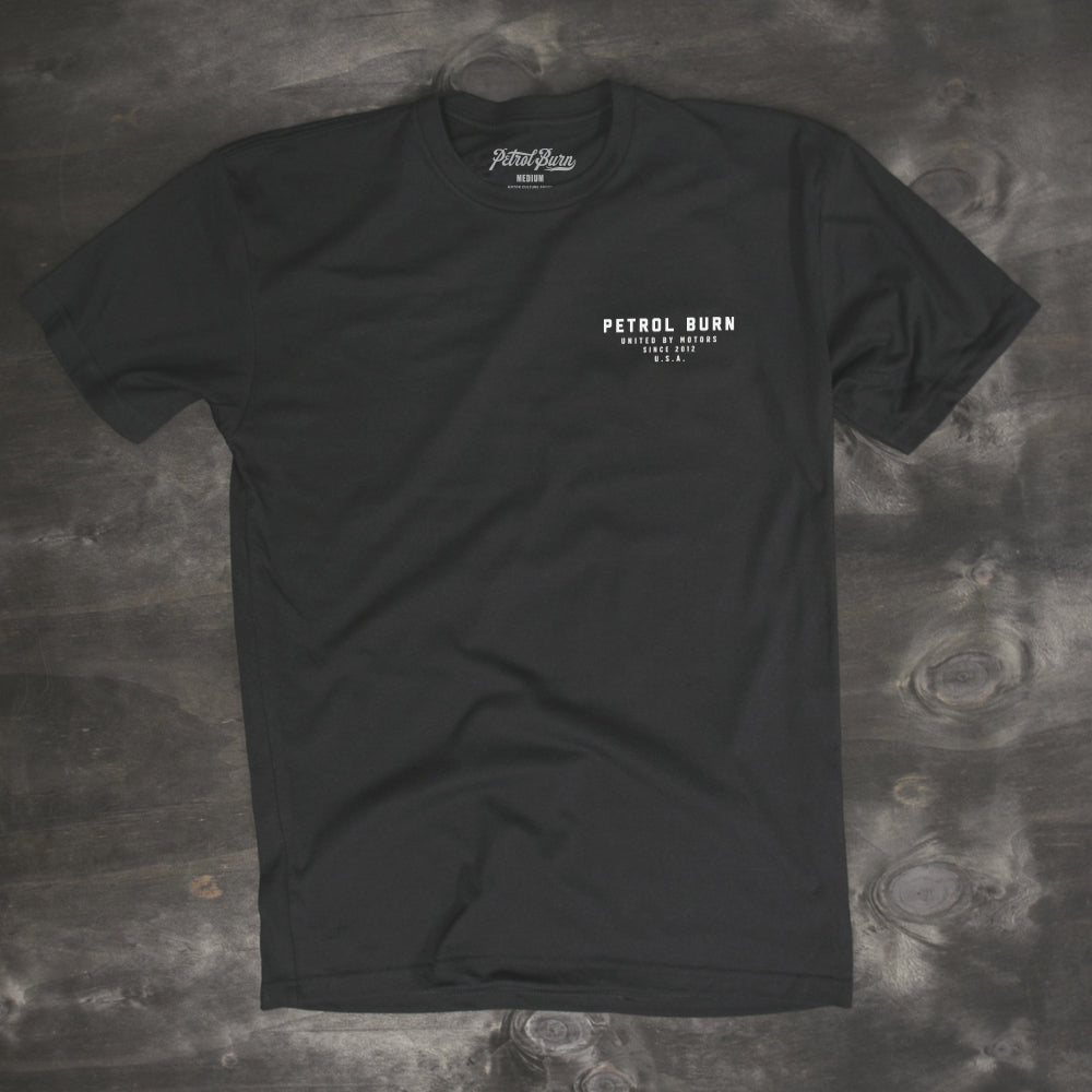 petrol burn minimal moto inspired logo tshirt