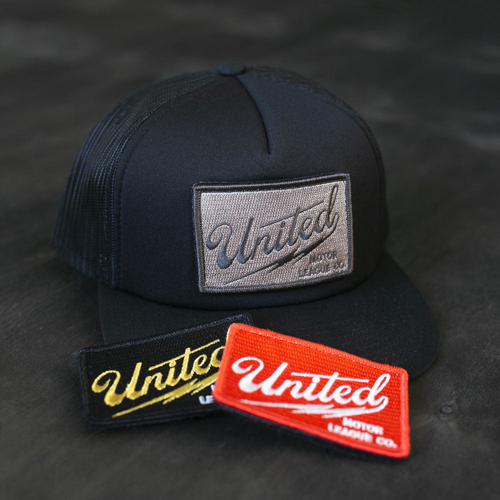 united motor league bolt patch hat for car and motorcycle lifestyle