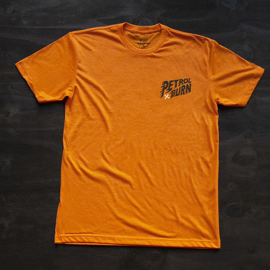 petrol burn orange oil leak logo motorcycle inspired