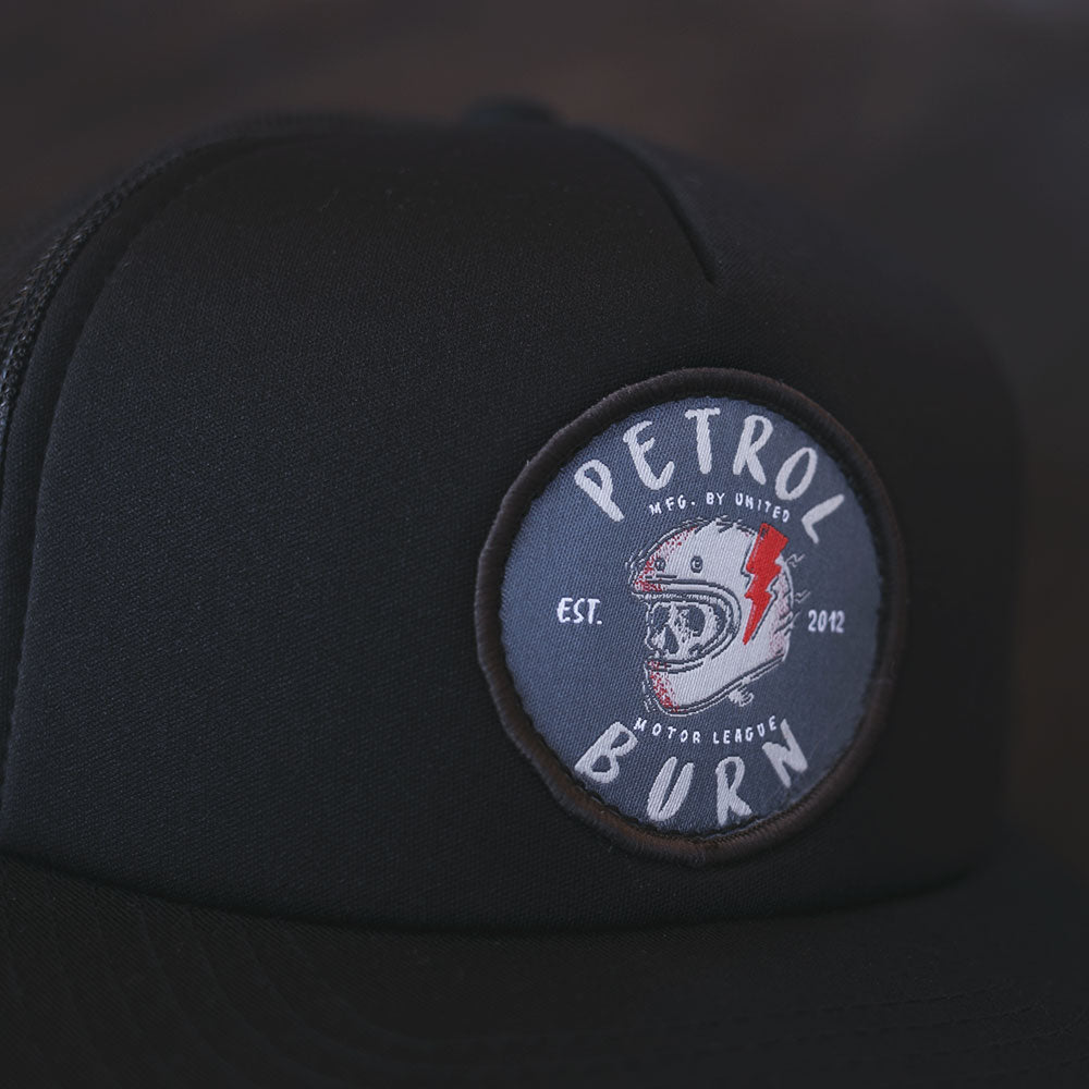 petrol burn skull helmet motorcycle patch