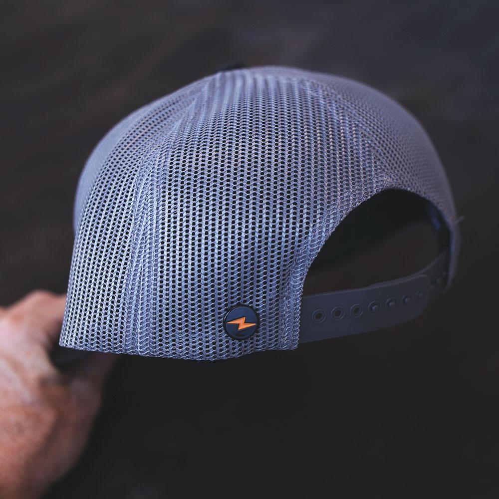 petrol burn metal hat button detail