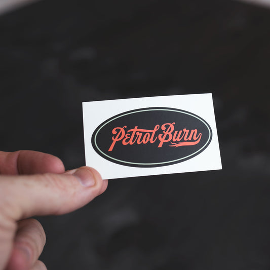 petrol burn black oval vintage inspired gasoline culture decal