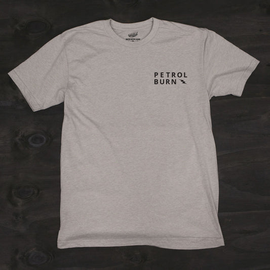 petrol burn mens gray tshirt logo