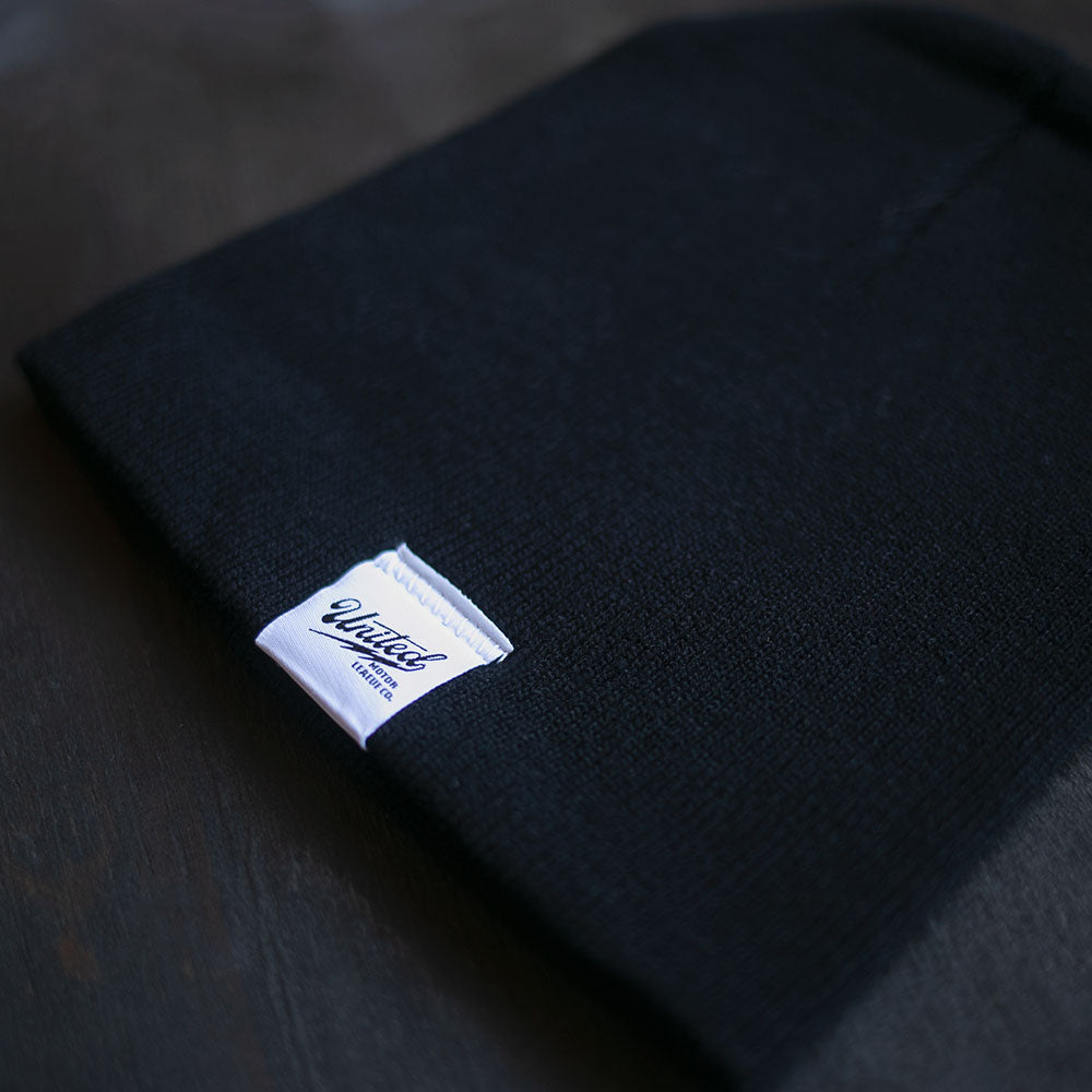 cafe racer inspired black winter knit beanie