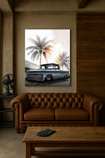 Canvas Art: Vintage Truck and Palm Trees
