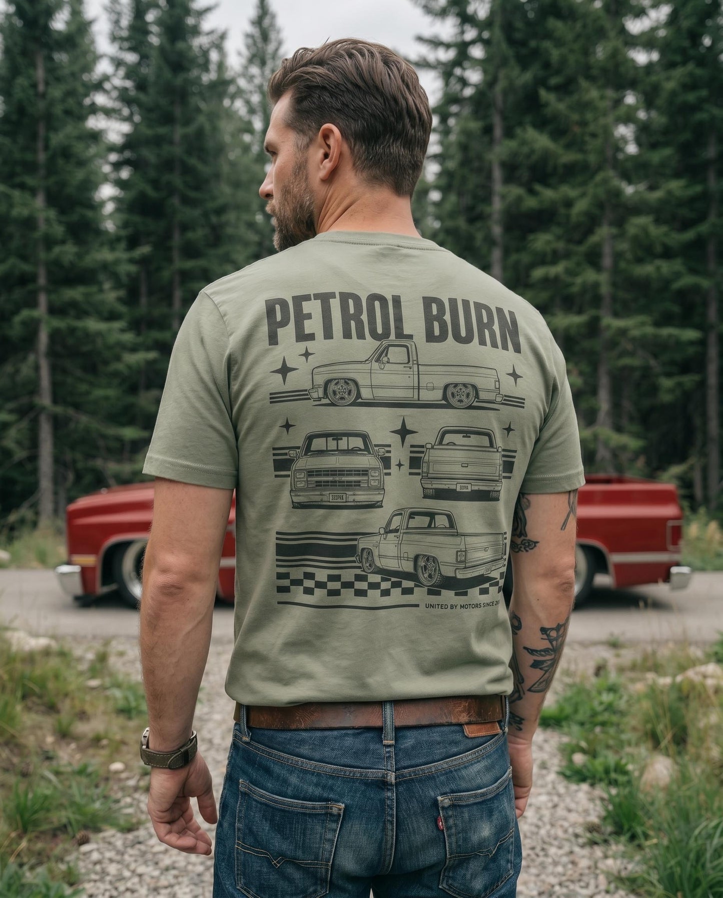 square body slammed chevy truck tshirt