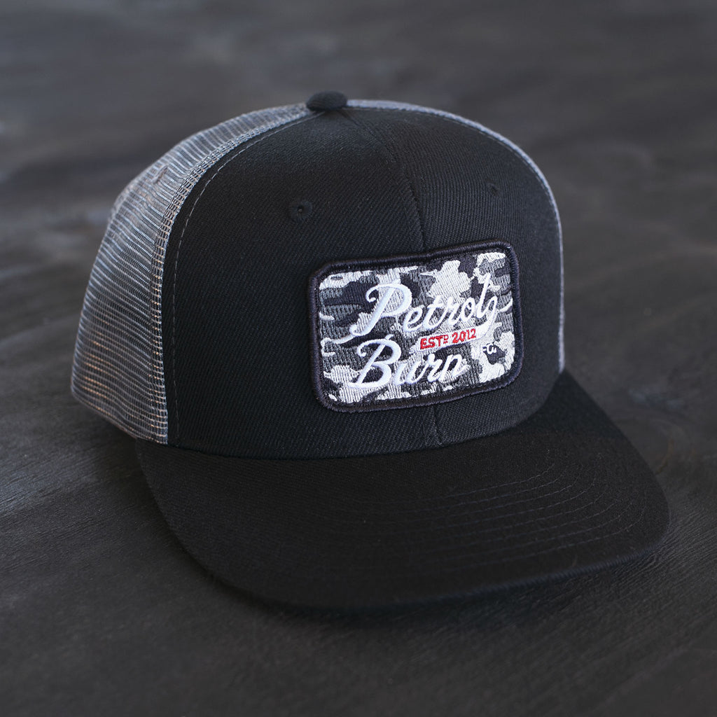 petrol burn camo moto lifestyle trucker hat