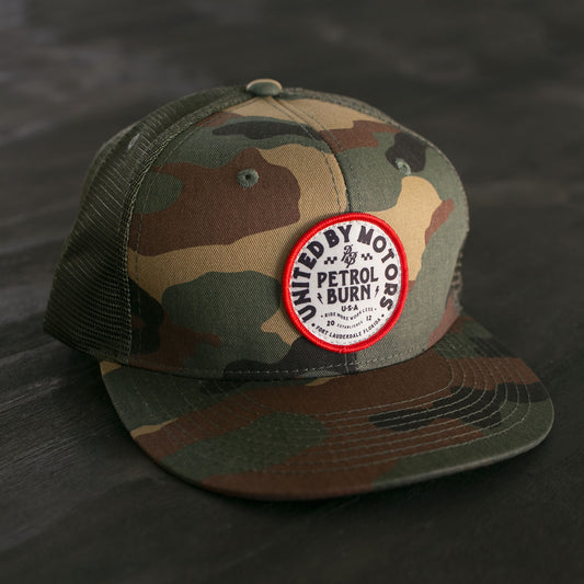 petrol burn united by motors woodland camo hat