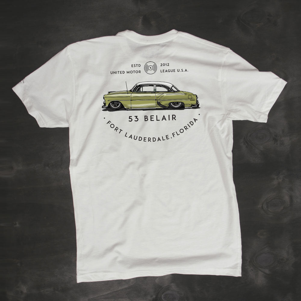chopped and bagged chevy belair mens t-shirt