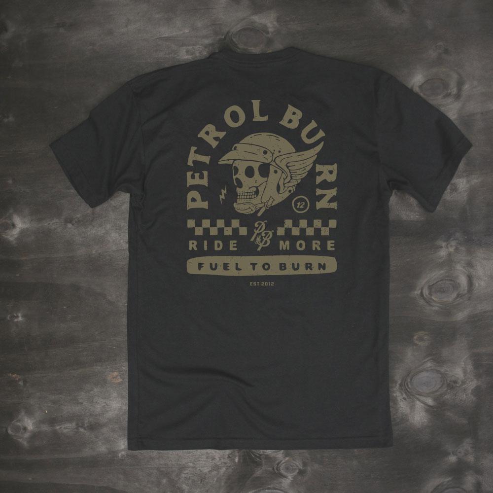 moto lifestyle skull with helmet vintage design black men's t-shirt