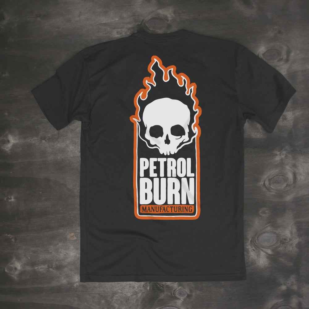 mens black motorcycle car lifestyle inspired skull design t-shirt