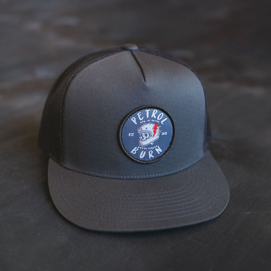 brain bucket skull logo biker motorcycle cafe racer hat gray
