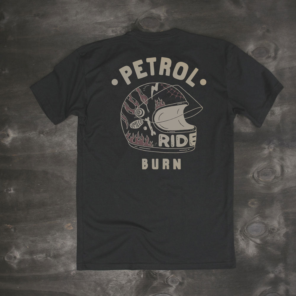 petrol burn clothing black motorcycle helmet rider t-shirt