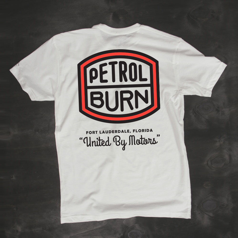 petrol burn retro motorcycle logo tshirt