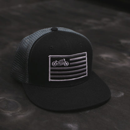 united moto motorcycle cafe racer rider trucker black and charcoal hat