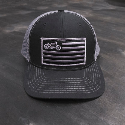 motorcycle & cafe racer flag inspired patch hat