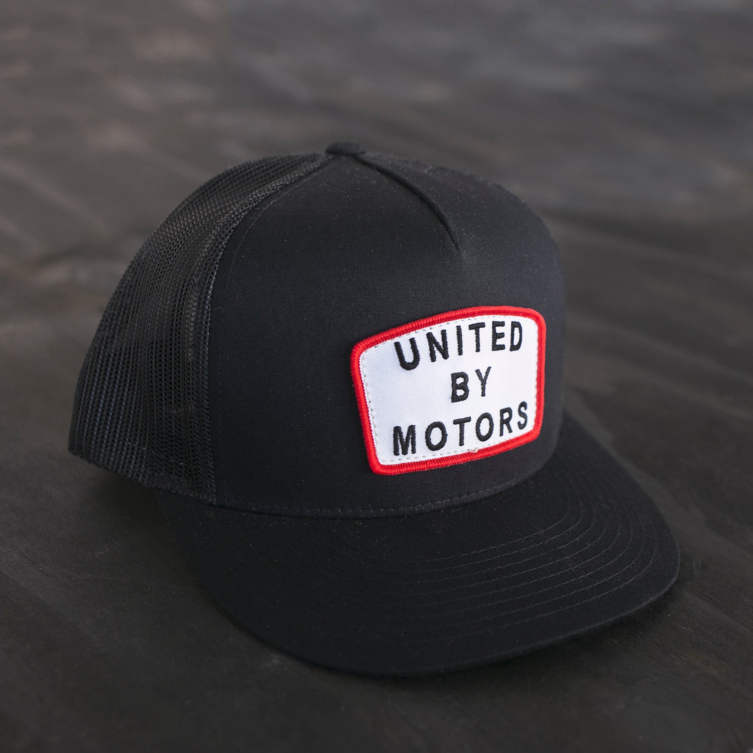 United by motors black trucker hat motorcycle hot rod
